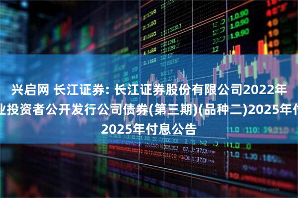 兴启网 长江证券: 长江证券股份有限公司2022年面向专业投资者公开发行公司债券(第三期)(品种二)2025年付息公告